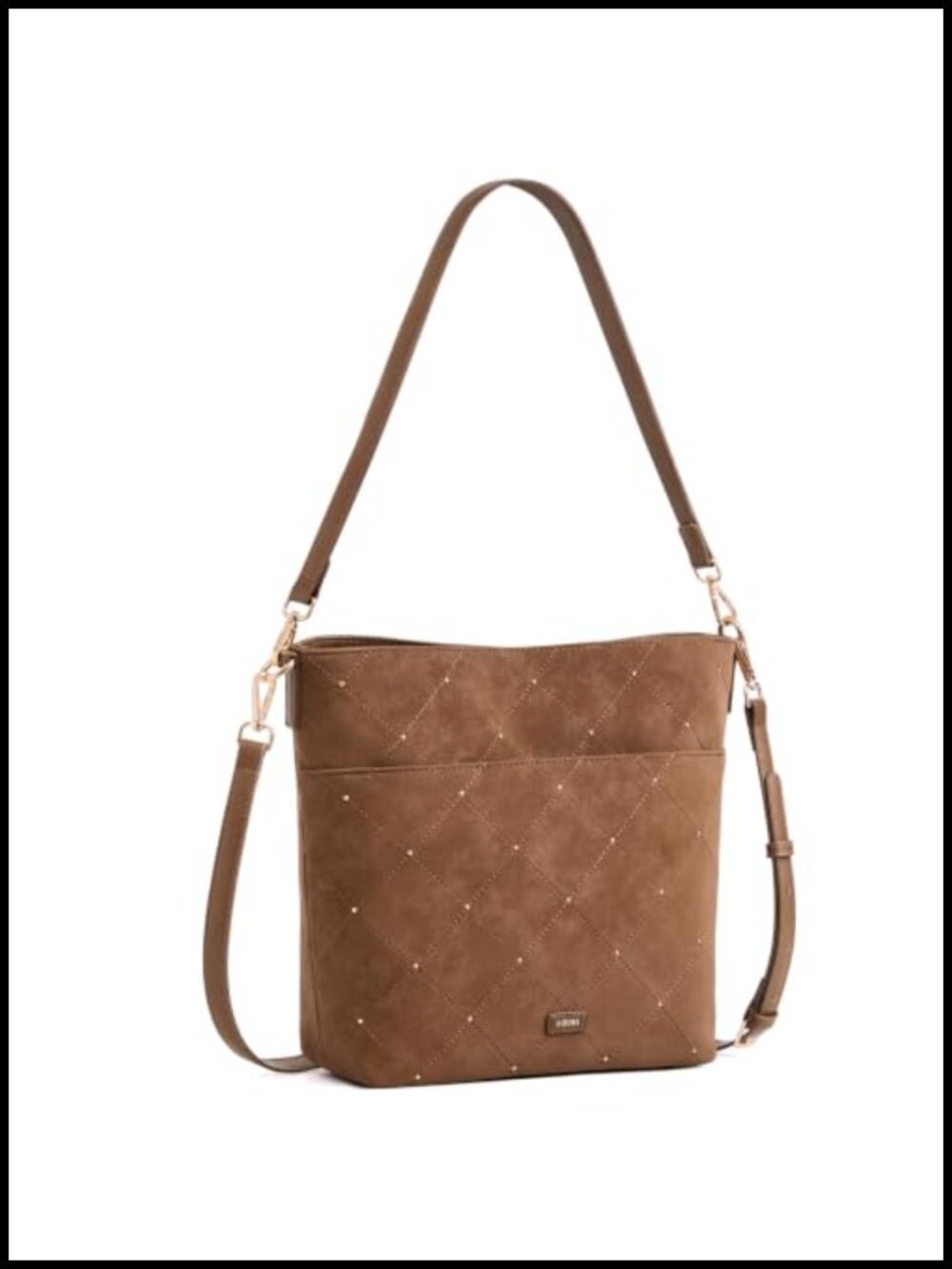 Faux Suede Bucket Crossbody Bag with 2 Detachable Straps, Vegan Leather Handbag